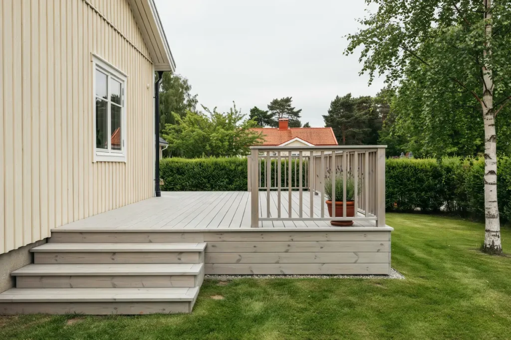 altanbygge med r cke och trappa till villa i borgeby